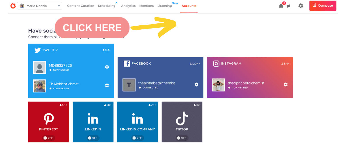 visual of connection pinterest account to crowdfire 1