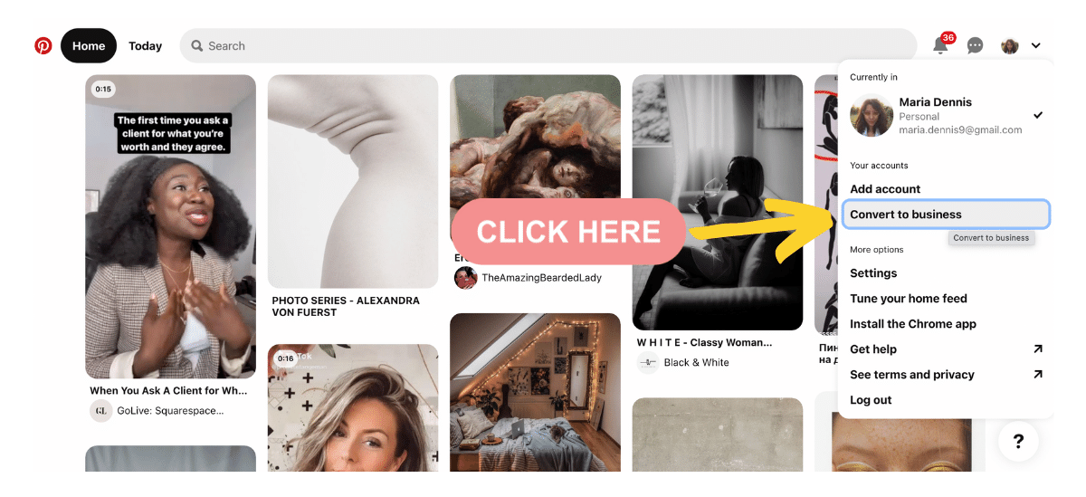 Visual of how to convert your pinterest profile to business 1