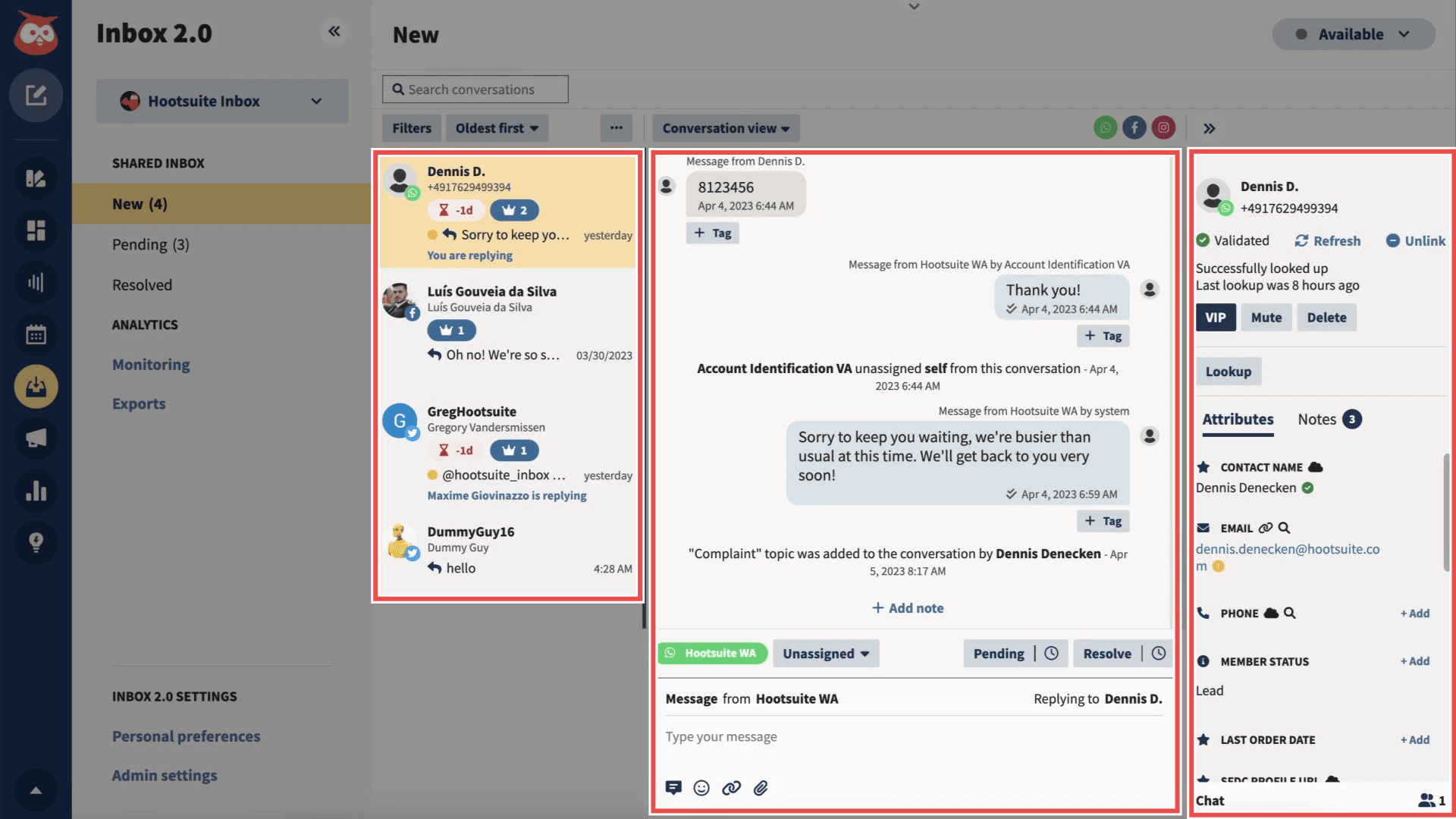 Hootsuite’s unified inbox is cluttered with menus and options and takes a bit to get used to. Once you do, you’ll find it gives you everything you need to manage multiple social media inboxes in one place; allowing you to read messages, reply, collaborate with team members, and even collect information on prospects
